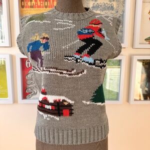 Vintage America Gray Sweater with Ski Scene